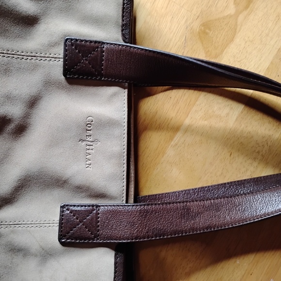 Cole Haan Tan and Brown Suede And Dark Leather Tote Bag - Picture 3 of 9
